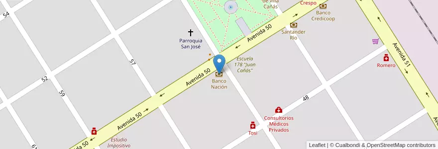 Mapa de ubicacion de Banco Nación en Argentinië, Santa Fe, Departamento General López, Municipio De Villa Cañás, Villa Cañás.