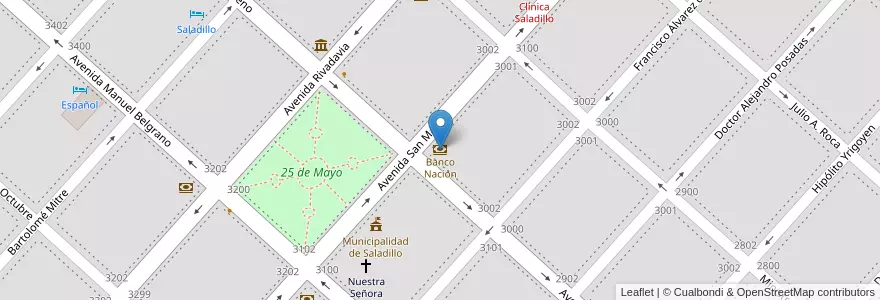 Mapa de ubicacion de Banco Nación en الأرجنتين, بوينس آيرس, Partido De Saladillo, Saladillo.