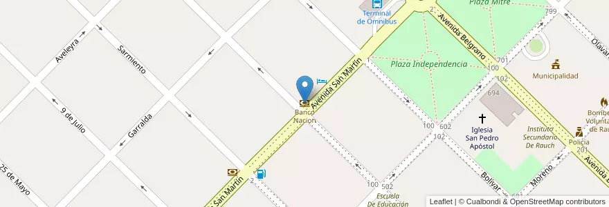 Mapa de ubicacion de Banco Nacion en Arjantin, Buenos Aires, Partido De Rauch.