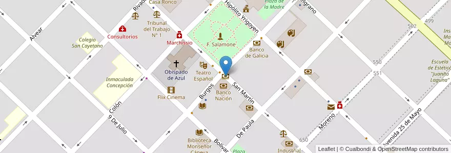 Mapa de ubicacion de Banco Nación en 아르헨티나, 부에노스아이레스주, Partido De Azul.