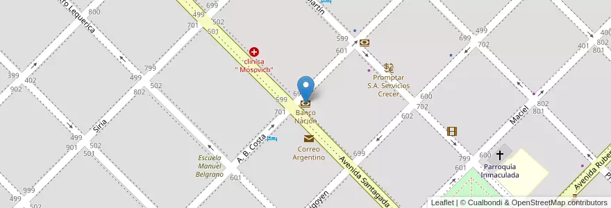 Mapa de ubicacion de Banco Nación en アルゼンチン, ブエノスアイレス州, Partido De Coronel Dorrego, Coronel Dorrego.