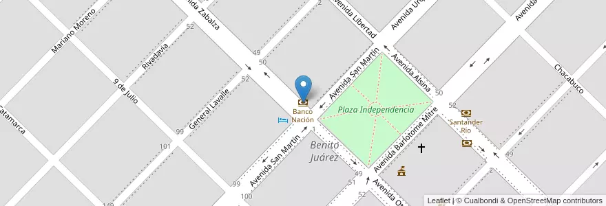Mapa de ubicacion de Banco Nación en Argentinien, Provinz Buenos Aires, Partido De Benito Juárez, Benito Juárez.
