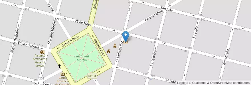 Mapa de ubicacion de Banco Nación en Аргентина, Кордова, Departamento Presidente Roque Sáenz Peña, Pedanía La Amarga, Municipio De General Levalle, General Levalle.