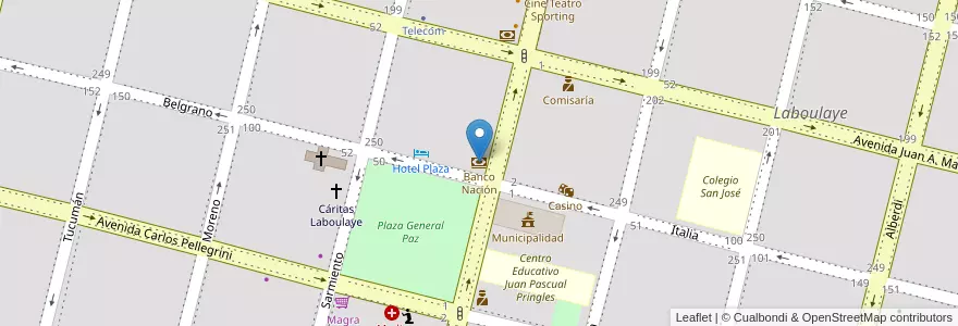 Mapa de ubicacion de Banco Nación en Аргентина, Кордова, Departamento Presidente Roque Sáenz Peña, Pedanía La Amarga, Municipio De Laboulaye, Laboulaye.