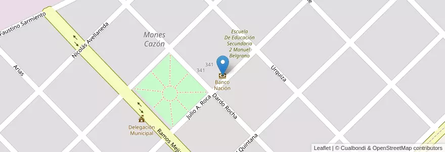 Mapa de ubicacion de Banco Nación en Argentinië, Buenos Aires, Partido De Pehuajó, Mones Cazón.