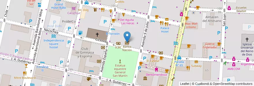 Mapa de ubicacion de Banco Nación en آرژانتین, شیلی, Mendoza, Departamento Capital, Ciudad De Mendoza.