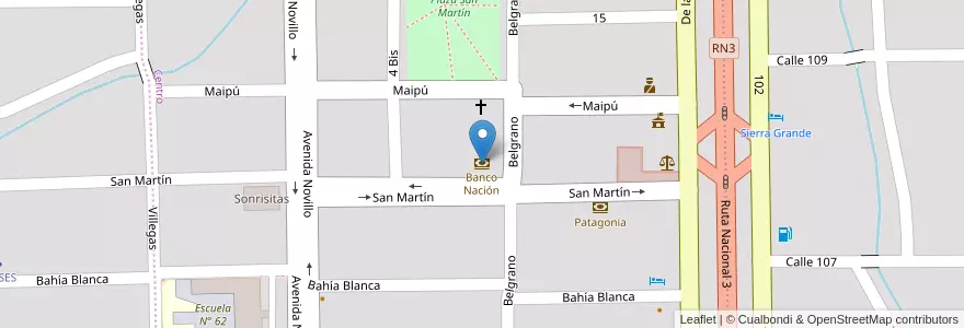 Mapa de ubicacion de Banco Nación en 阿根廷, 内格罗河省, Departamento San Antonio, Sierra Grande, Sierra Grande.