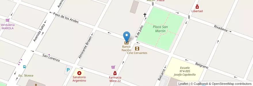 Mapa de ubicacion de Banco Nación en آرژانتین, شیلی, Mendoza, Departamento San Martín, Distrito Ciudad De San Martín.