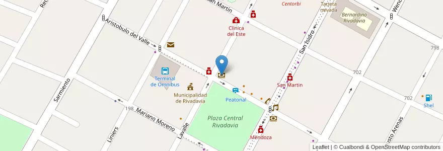 Mapa de ubicacion de Banco Nación en 阿根廷, 智利, Mendoza, Departamento Rivadavia, Distrito Ciudad De Rivadavia.