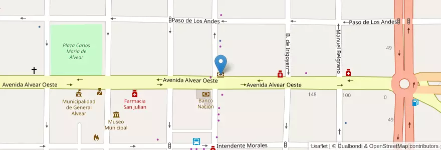 Mapa de ubicacion de Banco Nación en 아르헨티나, Mendoza, General Alvear, Distrito Ciudad De General Alvear.