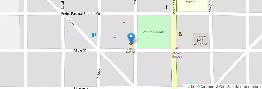 Mapa de ubicacion de Banco Nación en アルゼンチン, メンドーサ州, General Alvear, Distrito Bowen.