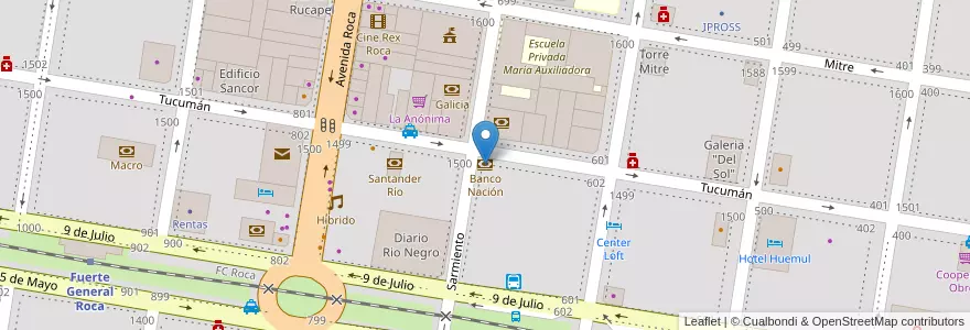Mapa de ubicacion de Banco Nación en الأرجنتين, ريو نيغرو, General Roca, Departamento General Roca, General Roca.