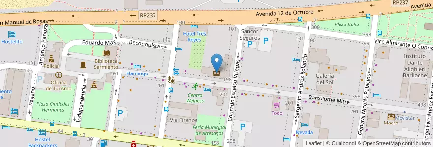 Mapa de ubicacion de Banco Nación en アルゼンチン, チリ, リオネグロ州, Departamento Bariloche, Municipio De San Carlos De Bariloche, San Carlos De Bariloche.