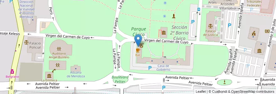Mapa de ubicacion de Banco Nación en Arjantin, Şili, Mendoza, Departamento Capital, Sección 2ª Barrio Cívico, Ciudad De Mendoza.