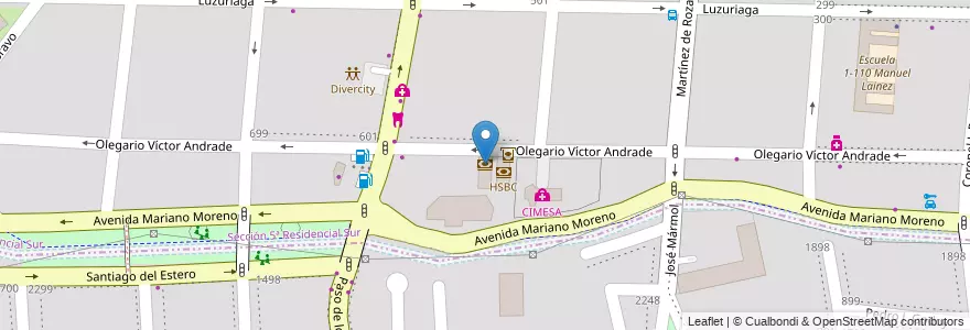 Mapa de ubicacion de Banco Nación en Argentinien, Chile, Mendoza, Departamento Capital, Godoy Cruz, Ciudad De Mendoza, Sección 5ª Residencial Sur.