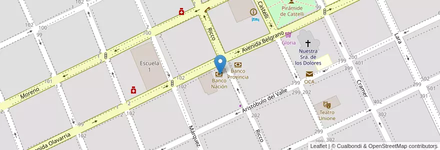 Mapa de ubicacion de Banco Nación en アルゼンチン, ブエノスアイレス州, Partido De Dolores, Dolores.