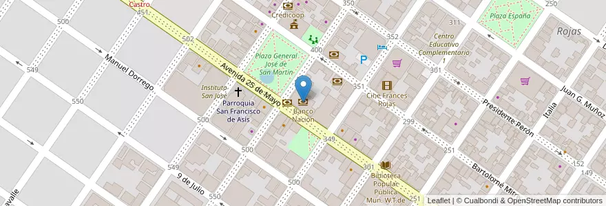 Mapa de ubicacion de Banco Nación en Argentinië, Buenos Aires, Partido De Rojas, Rojas.