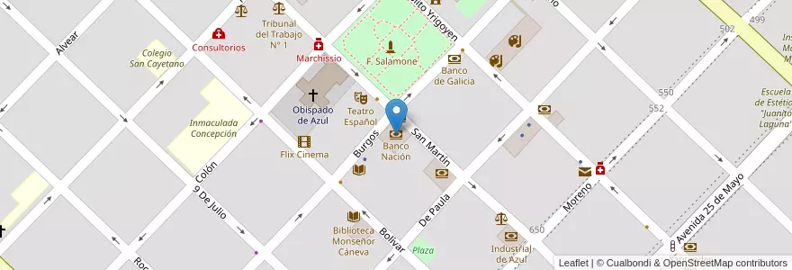 Mapa de ubicacion de Banco Nación en 阿根廷, 布宜诺斯艾利斯省, Partido De Azul.