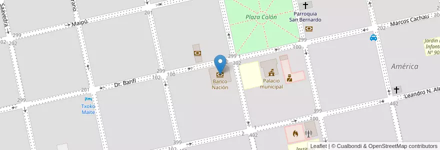 Mapa de ubicacion de Banco Nación en Arjantin, Buenos Aires, Partido De Rivadavia, América.