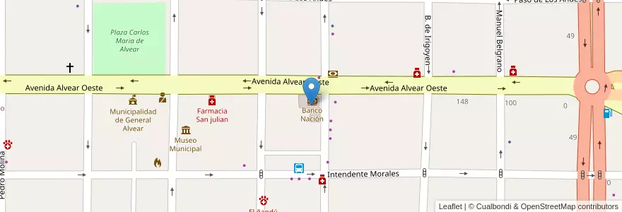 Mapa de ubicacion de Banco Nación en آرژانتین, Mendoza, General Alvear, Distrito Ciudad De General Alvear.