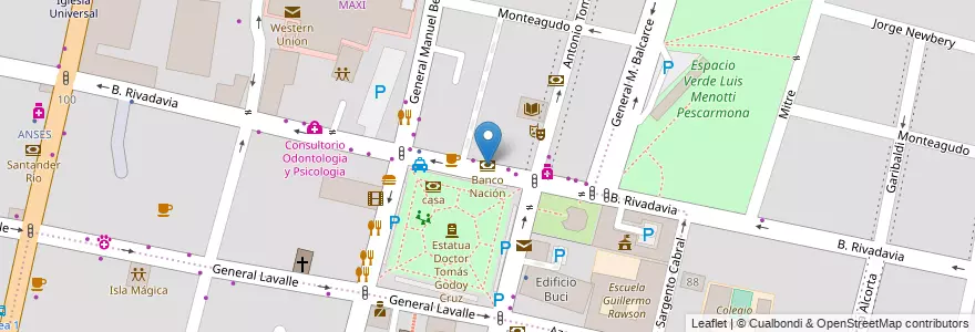 Mapa de ubicacion de Banco Nación en الأرجنتين, تشيلي, Mendoza, Godoy Cruz, Departamento Godoy Cruz, Distrito Ciudad De Godoy Cruz.