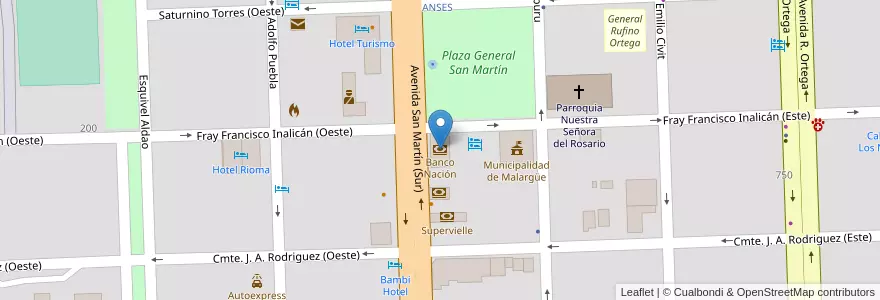 Mapa de ubicacion de Banco Nación en الأرجنتين, تشيلي, Mendoza, Departamento Malargüe, Distrito Ciudad De Malargüe.