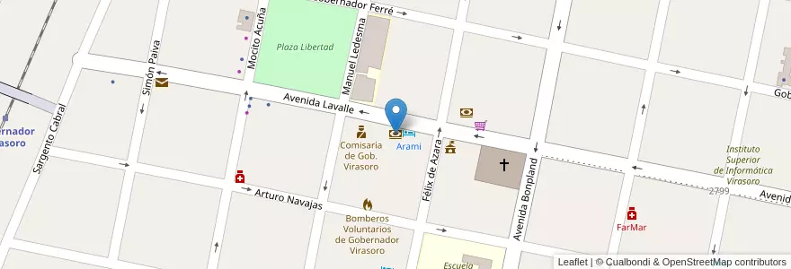 Mapa de ubicacion de Banco Nación en 阿根廷, Corrientes, Departamento Santo Tomé, Municipio De Gobernador Virasoro, Gobernador Agrónomo Valentín Virasoro.