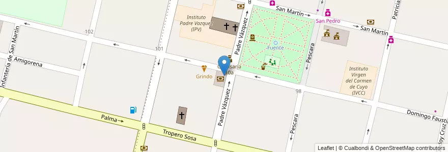 Mapa de ubicacion de Banco Nación en Arjantin, Şili, Mendoza, Departamento Maipú, Distrito Ciudad De Maipú, Maipú.