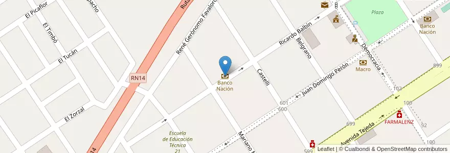 Mapa de ubicacion de Banco Nación en Argentine, Misiones, Departamento Guaraní, Municipio De San Vicente.