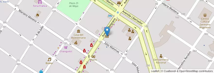 Mapa de ubicacion de Banco Nación en アルゼンチン, ミシオネス州, Departamento Leandro N. Alem, Municipio De Leandro N. Alem, Leandro N. Alem.
