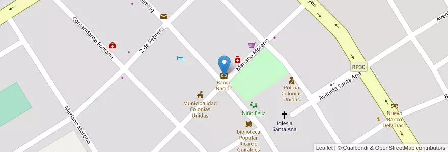Mapa de ubicacion de Banco Nación en آرژانتین, Chaco, Departamento Sargento Cabral, Municipio De Colonias Unidas, Colonias Unidas.