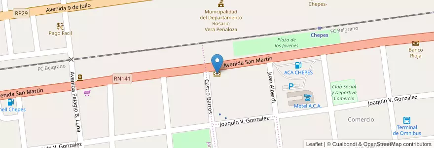 Mapa de ubicacion de Banco Nacion Argentino en Argentine, La Rioja, Departamento Rosario Vera Peñaloza, Chepes.
