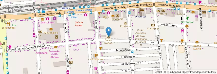 Mapa de ubicacion de Banco Nación, Liniers en 아르헨티나, Ciudad Autónoma De Buenos Aires, Comuna 9, 부에노스아이레스.