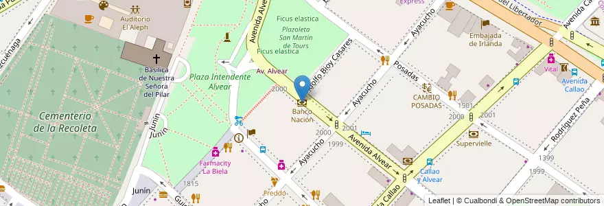 Mapa de ubicacion de Banco Nación, Recoleta en 아르헨티나, Ciudad Autónoma De Buenos Aires, Comuna 2, Comuna 1, 부에노스아이레스.