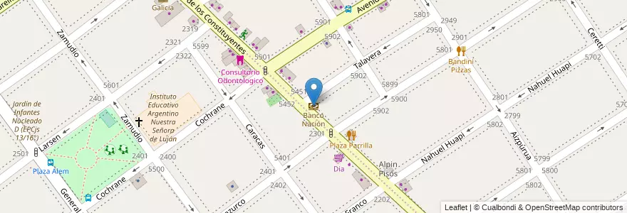 Mapa de ubicacion de Banco Nación, Villa Urquiza en 아르헨티나, Ciudad Autónoma De Buenos Aires, Comuna 12, 부에노스아이레스.
