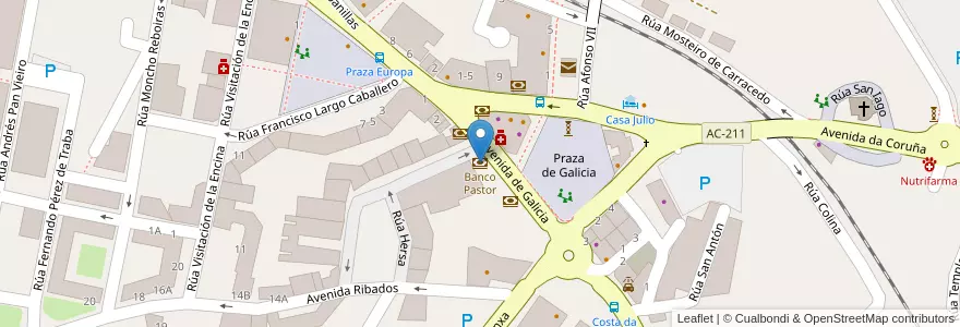Mapa de ubicacion de Banco Pastor en España, Galicia / Galiza, A Coruña, A Coruña, Culleredo.
