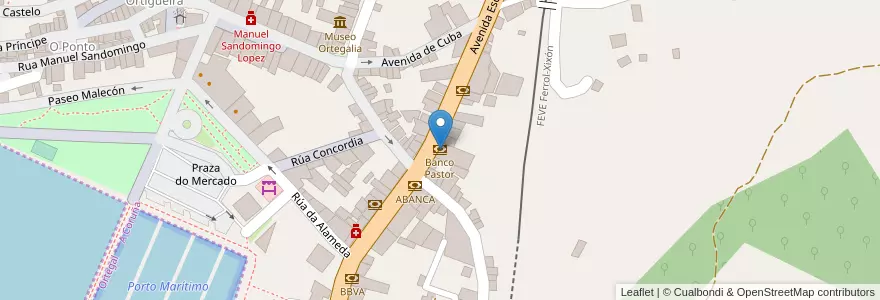 Mapa de ubicacion de Banco Pastor en Espagne, Galice, A Corogne, Ortegal, Ortigueira.