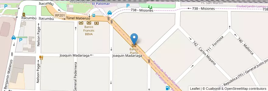 Mapa de ubicacion de Banco Piano en الأرجنتين, بوينس آيرس, Partido De Morón, El Palomar, Caseros.