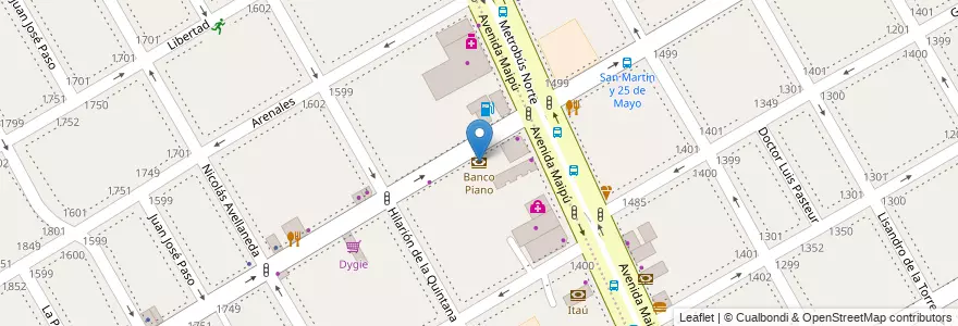 Mapa de ubicacion de Banco Piano en Arjantin, Buenos Aires, Partido De Vicente López, Vicente López.