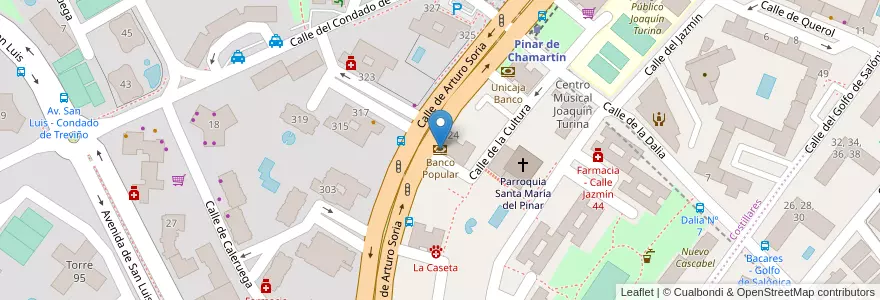 Mapa de ubicacion de Banco Popular en إسبانيا, منطقة مدريد, منطقة مدريد, Área Metropolitana De Madrid Y Corredor Del Henares, مدريد.