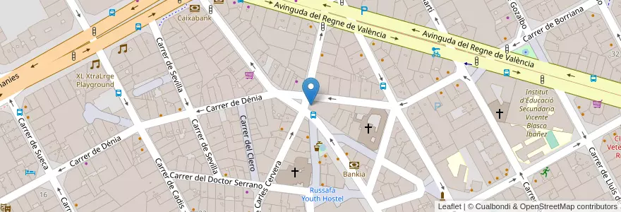 Mapa de ubicacion de Banco Popular en Espagne, Communauté Valencienne, Valence, Comarca De València, Valence.