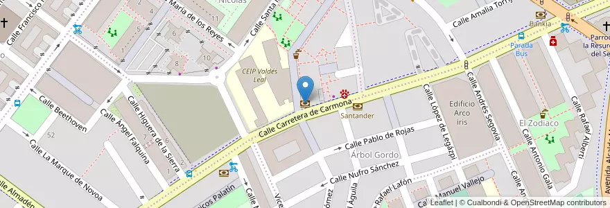Mapa de ubicacion de Banco Popular en 스페인, Andalucía, Sevilla, 세비야.