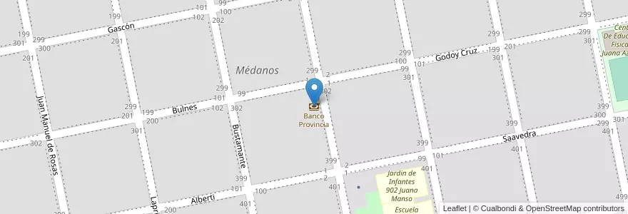 Mapa de ubicacion de Banco Provincia en Argentinië, Buenos Aires, Partido De Villarino, Médanos.