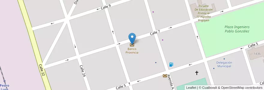 Mapa de ubicacion de Banco Provincia en アルゼンチン, ブエノスアイレス州, Partido De Villarino, Pedro Luro.