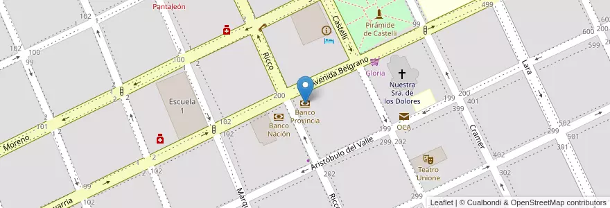 Mapa de ubicacion de Banco Provincia en Argentina, Provincia Di Buenos Aires, Partido De Dolores, Dolores.