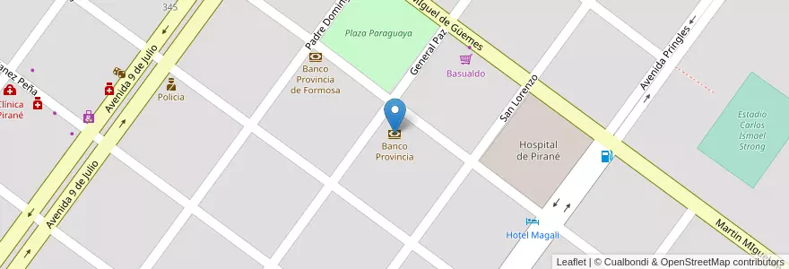 Mapa de ubicacion de Banco Provincia en 阿根廷, Formosa, Departamento Pirané, Municipio De Pirané, Pirané.