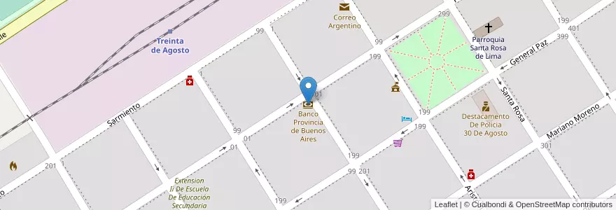 Mapa de ubicacion de Banco Provincia de Buenos Aires en Arjantin, Buenos Aires, Partido De Trenque Lauquen, Cuartel Treinta De Agosto, Treinta De Agosto.