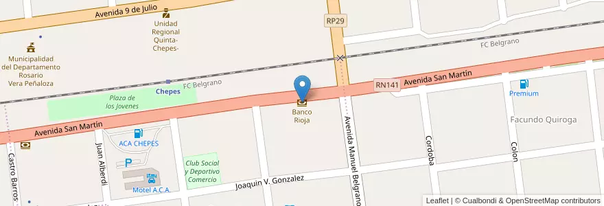 Mapa de ubicacion de Banco Rioja en アルゼンチン, ラ・リオハ州, Departamento Rosario Vera Peñaloza, Chepes.