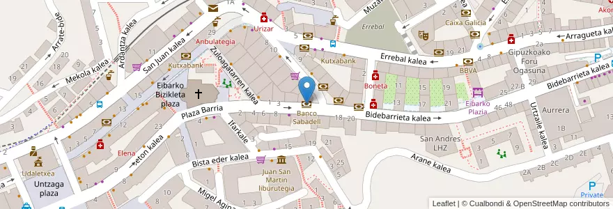 Mapa de ubicacion de Banco Sabadell en 스페인, Euskadi, Gipuzkoa, Debabarrena, Eibar.