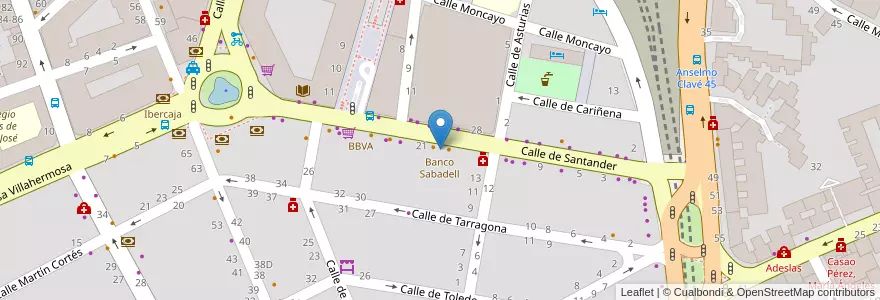 Mapa de ubicacion de Banco Sabadell en スペイン, アラゴン州, サラゴサ, Zaragoza, サラゴサ.